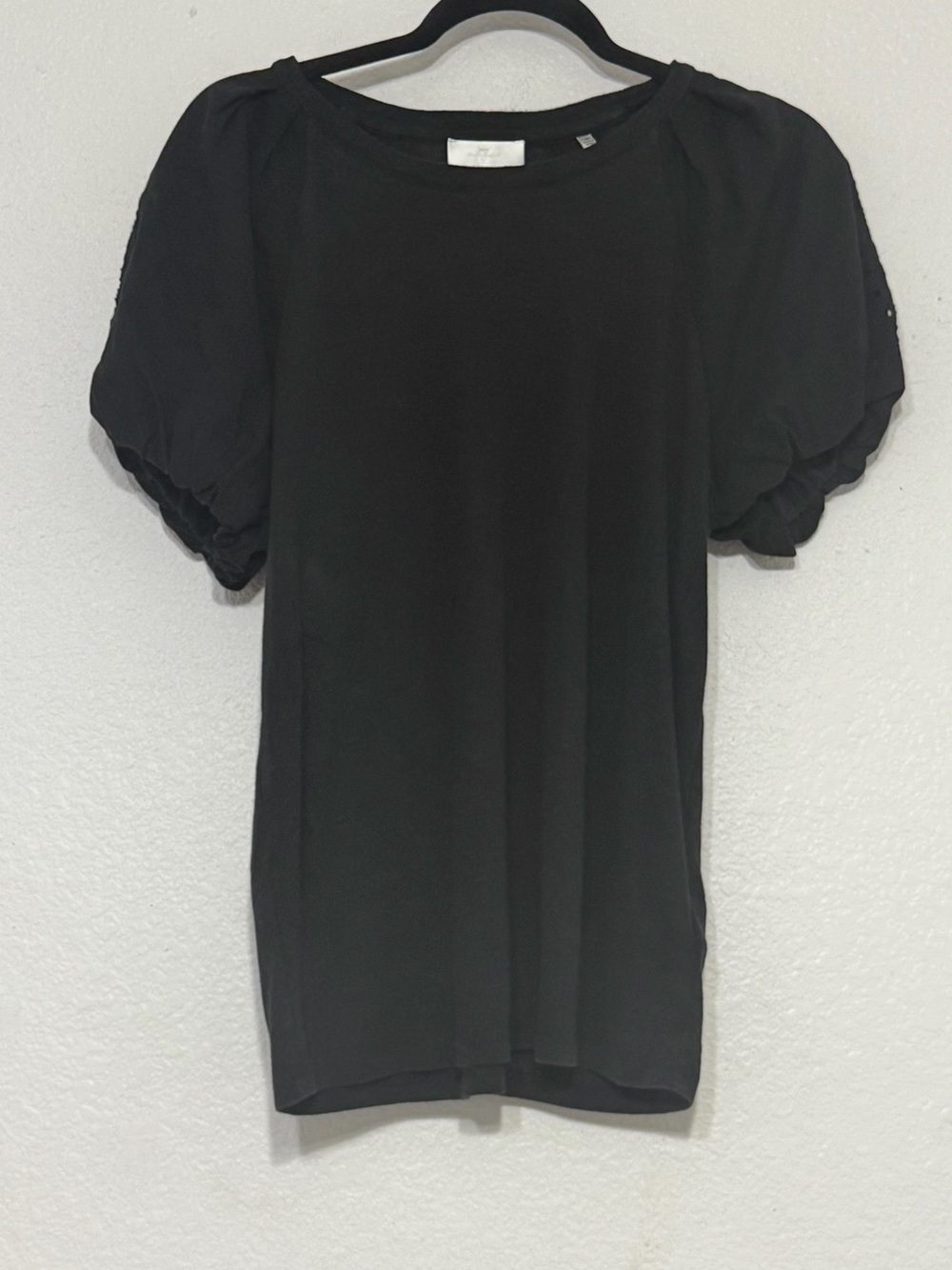 7 For All Mankind Black Puff Sleeve Short Sleeve Top